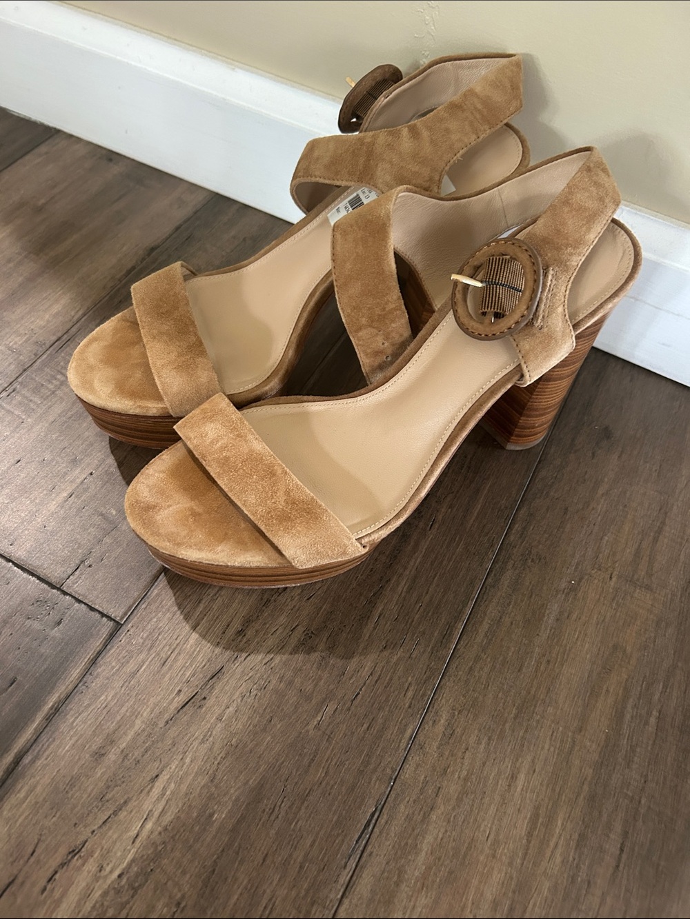 Via Spiga Camel Suede Platform Sandals with Buckle
